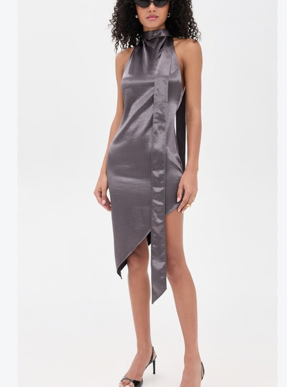 Amanda Uprichard Satin mock neck Asymmetric Dress in Charcoal size XS NWTS